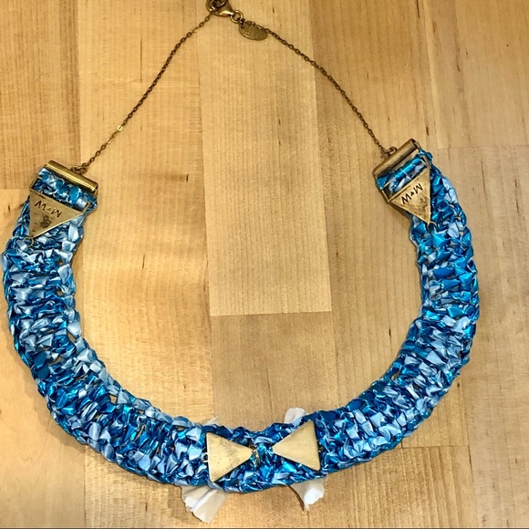 NWOT Jewelry Designer Mirit Weinstock necklace woven Rafia and ceramic bow - Picture 3 of 14